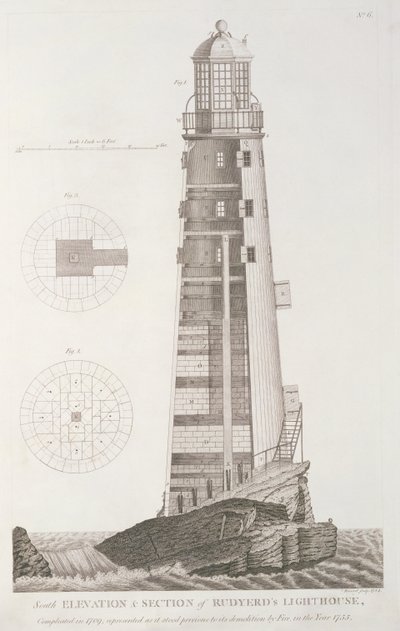 John Recordin kaivertama Eddystonen majakka (fl.1768-80), 1784 tekijältä Henry Winstanley